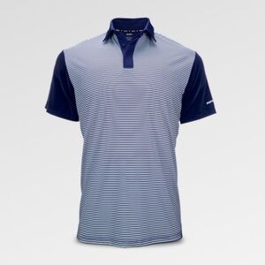 Marucci Mens Navy & White Striped Performance Polo